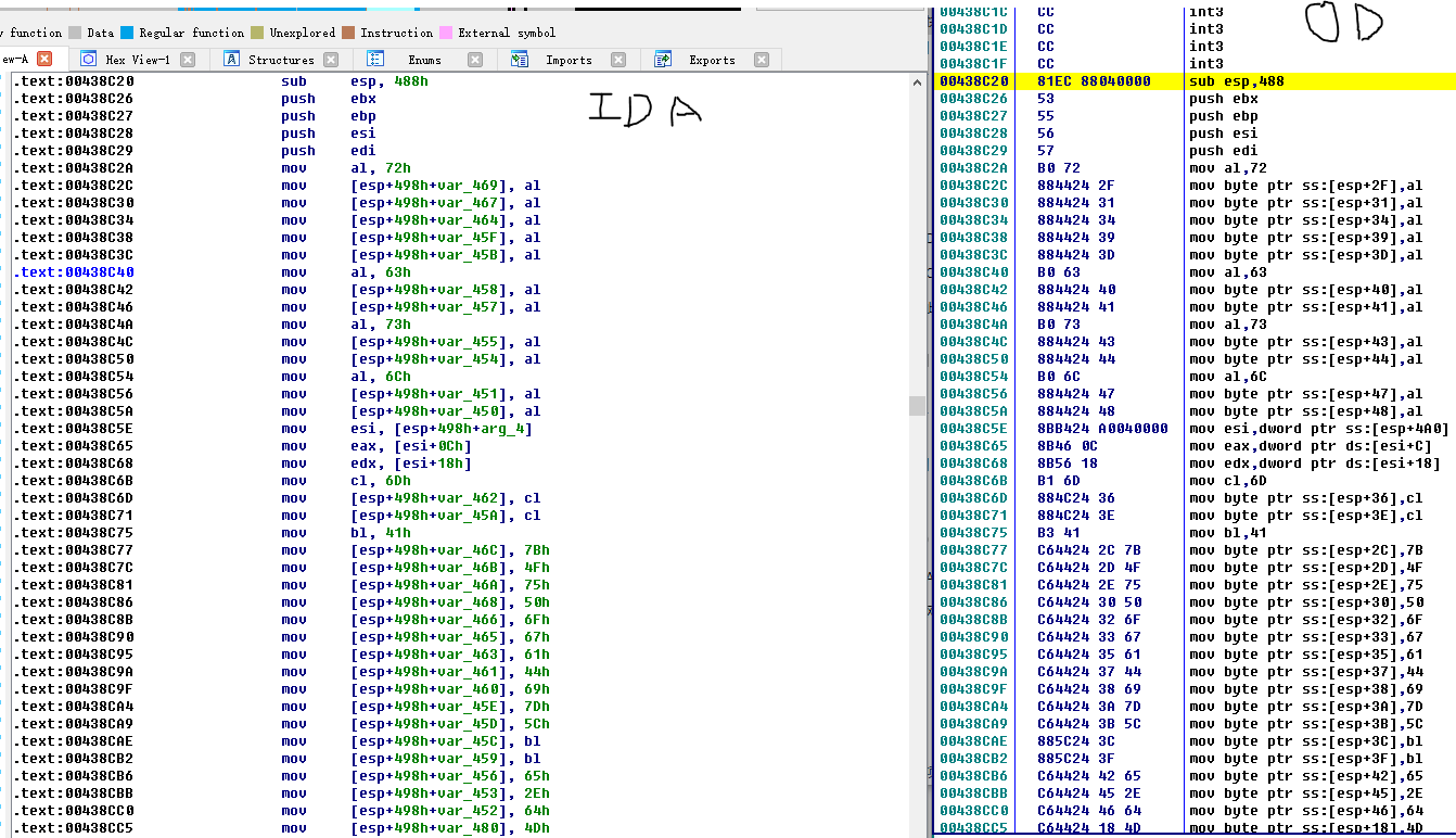 调用0x00428ffd的代码IDA和OD分析<spandata-label="fig:PEID3_PNG"></span>